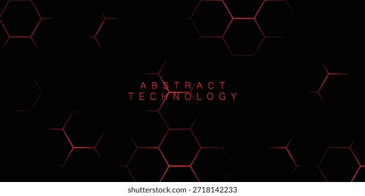 Fondo moderno de ciencia ficción con rejilla hexagonal brillante rojo en el espacio oscuro.