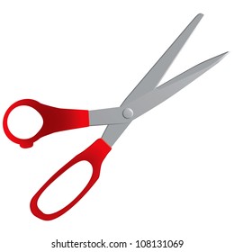 Modern scissors with plastic handles. Vector illustration.