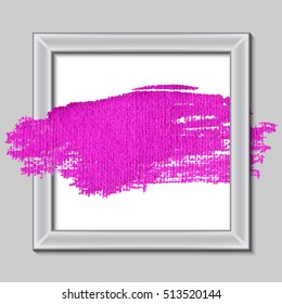 Modern  Scrap of Fabric is Painted with a Brush Purple Paint. Decorative Border-Frame with Gouaches Stroke Background for T-Shirt Printing Design. Best Hand Drawn Card Template Vector Illustration. 