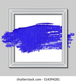 Modern  Scrap of Fabric is Painted with a Brush Blue Paint. Decorative Border-Frame with Gouaches Stroke Background for T-Shirt Printing Design. Best Hand Drawn Card Template Vector Illustration. 