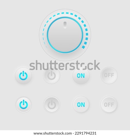 Modern screen interface The knob has a level indicator and a set of switches. circle rubber button clean center light icon gray background