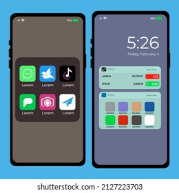 Modern screen sample of smartphone mockup . New Apple iPhone front view on blue background. iPhone with iOS11 is the newest smartphone of Apple inc.