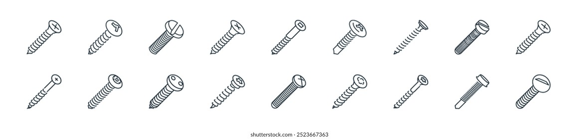 modernes Schraubensymbolpaket. ideal für lineare UI-Designs mit Vektorschrauben, Schrauben und mehr Symbolen für mobile und Web-Apps.