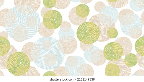 Modern scribble round shapes of lines seamless pattern vector design. Fabric print. Simple doodling. Handdrawn circles scribbling. Round scratch shapes of scribble lines repeating pattern.