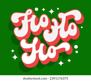 Modern script 3D lettering template for Christmas celebrations, Ho Ho Ho. Isolated red and green vector typography design element. Winter Holidays themed phrase with sparkles and dots. For any purpose