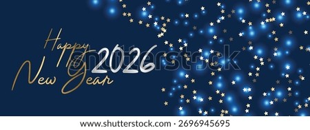 Modern Script Happy New Year 2026 Blue Glitter Banner
