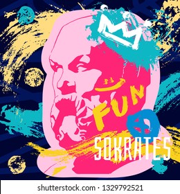 Modern Sculpture T Shirt Design, Printing, clothes, tee shirt, posters, invitations, cards, street art. Vector illustration hand drawn. Socrates modern crown doodle sketch style fashion.