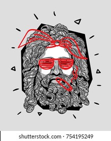 Modern Sculpture. T-Shirt Design & Printing, clothes, bags, posters, invitations, cards, leaflets etc. Vector illustration hand drawn. Zeus smoke