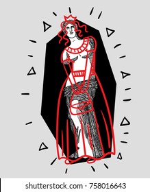 Modern Sculpture. T-Shirt Design & Printing, clothes, bags, posters, invitations, cards, leaflets etc. Vector illustration hand drawn. Venus (APHRODITE) dressed