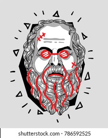 Modern Sculpture. T-Shirt Design & Printing, clothes, bags, posters, invitations, cards, leaflets etc. Vector illustration hand drawn. Socrates