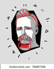 Modern Sculpture. T-Shirt Design & Printing, clothes, bags, posters, invitations, cards, leaflets etc. Vector illustration hand drawn. Friedrich Wilhelm Nietzsche
