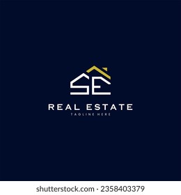 modern SE letter real estate logo in linear style with simple roof building in blue