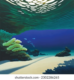 modern sea corals watercolor greeting vector illustration