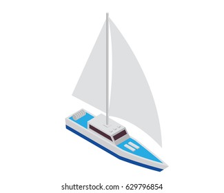 Modern Sea Transportation Illustration Asset - Blue Luxury Sailboat