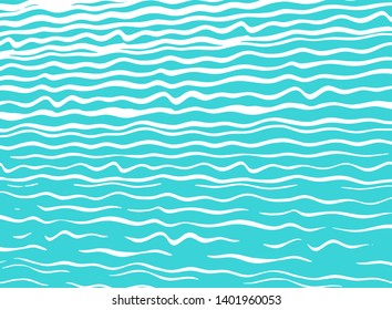 Modern sea waves blue background. Abstract vector textured marine banner template. Hand-drawn wavy lines on aqua landscape digital illustration for wallpaper.