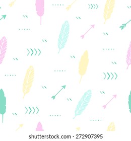 modern seamless background with feathers and arrows American Indian motifs