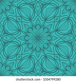 modern seamless background with lace geometric floral ornament. vector illustration. turquise color