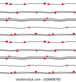 Modern seamless background with lines and hearts. Valentine's day background with hearts. Cute wedding background for card.