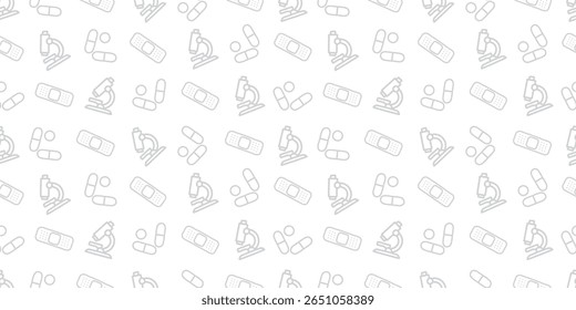 Padrão de fundo contínuo moderno com ícones médicos e equipamentos de saúde no design de vetor plano