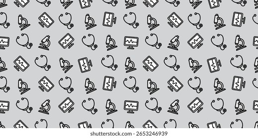 Modern Seamless Background Pattern Featuring Medical Icons and Healthcare Equipment in Flat Vector Design