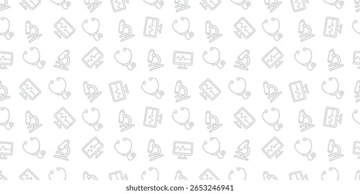 Modern Seamless Background Pattern Featuring Medical Icons and Healthcare Equipment in Flat Vector Design