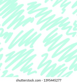 Modern seamless background with turquoise doodle strokes on white for your design