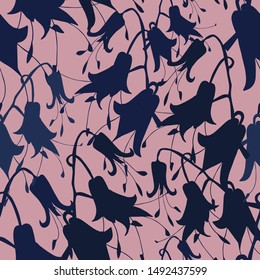 Modern seamless botanical design with field bells. Can be used for printing on paper, stickers, badges, bijouterie, cards, textiles.
