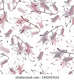 Modern seamless botanical design with field bells. Can be used for printing on paper, stickers, badges, bijouterie, cards, textiles.