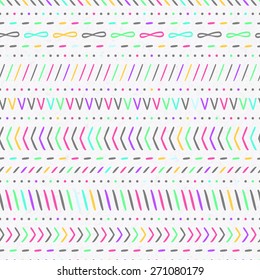 Modern seamless colorful ethnic tribal pattern on a watercolor paper background