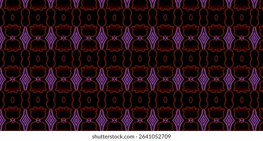 Modern seamless design in dark blue and purple tones with ornamental symmetry. Perfect for elegant textile prints or digital backgrounds.