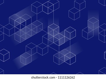 Modern Seamless Digital Blockchain Pattern On Dark Blue Background