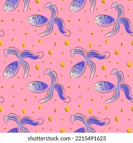 Modern seamless fish pattern for children's textile design. Seamless vector background. Retro bright summer background. Vintage exotic print. Drawing of paper packaging, prints on fabric, wallpaper de