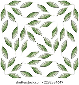 Modern seamless floral pattern, hand-drawn green leaves on a white background. An elegant template for fashionable prints.
