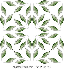 Modern seamless floral pattern, hand-drawn green leaves on a white background. An elegant template for fashionable prints.