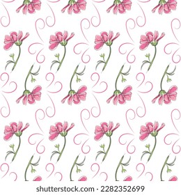 Modern seamless floral pattern, hand-drawn pink flowers on a white background. An elegant template for fashionable prints, printing, website design.