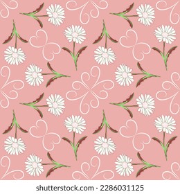 Modern seamless floral pattern, hand-drawn daisies on a pink background. An elegant template for fashionable prints, printing, website design.