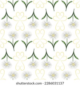 Modern seamless floral pattern, hand-drawn daisies on a white background. An elegant template for fashionable prints, printing, website design.