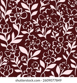 Modern seamless floral pattern with leaves and flowers. Laser cutting ornament. Vector background