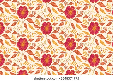 padrão de flor sem costura moderno com contornos de rosa orgânica e detalhes de folhas fluindo para embalagem de tecido e projetos de moda

