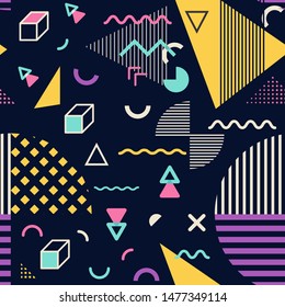 Modern Seamless Geometric Abstract Background Suitable for Wallpapers, Fabric and Website Backgrounds. Seamless Memphis pattern in bright colors. Vector illustration