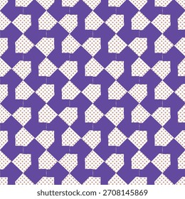Modernes nahtloses geometrisches Design mit gepunkteten Akzenten in Violett und Beige. geomatrisches Kunstwerk. Design für Stoff, Mode, Tapeten, Hintergründe, Stoffdruck, Bodenbeläge, Töpferwaren und Abdeckungen.