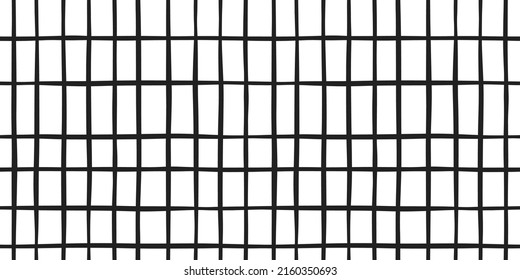 Modern  seamless geometric hand drawn doodle pattern. Black and white simple checkered background. Monochrome uneven mesh in cartoon style. Vector illustration
