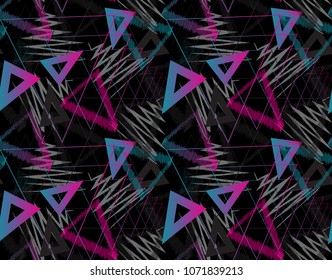 Modern Seamless Geometric Pattern. Abstract Chaotic Background With Geometric Triangle Elements, Lines, Zigzag. Good For Textile And Fabric, Banner, Poster. Vector Illustration.