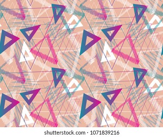 Modern Seamless Geometric Pattern. Abstract Chaotic Background With Geometric Triangle Elements, Lines, Zigzag. Good For Textile And Fabric, Banner, Poster. Vector Illustration.