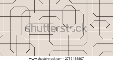 Modern seamless geometric pattern with abstract lines and shapes on a white background. Minimalist vector texture for wallpaper, textile print, and square repeat design.