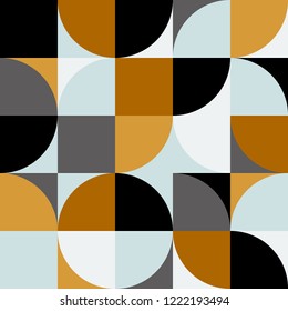 Modern seamless geometric pattern with semicircles, circles, squares. Abstract background in retro scandinavian style. Trendy vector art for scrapbooking paper, textile, fabric, print etc