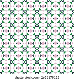 Modern seamless geometric pattern in soft pink and dark green. Perfect for fabric pattern, wallpaper, wrapping paper, digital prints, and fashion design. Textile pattern, decorative