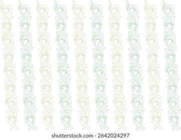 Modern seamless green pattern with swirling leaf shapes on a crisp white background. Perfect for wallpaper, textile prints, fabric, and decorative artistic projects with an organic touch.