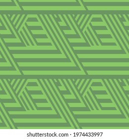 Modern seamless green vector texture with geometric shapes and stripes. Abstract pattern for fashion and interior fabrics, prints and wallpaper.