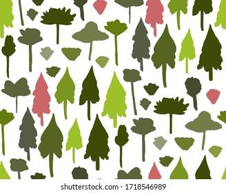 modern seamless landscape pattern. trendy graphical scenery ornament. vector illustration of forest. fabric, wrapping paper, background, wallpaper, surface and textile design.